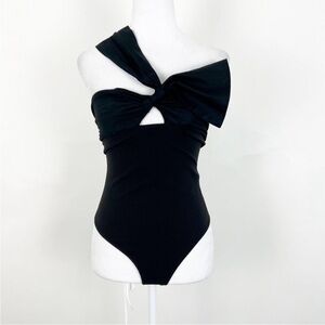 Zara Bow One Shoulder Cut Out Bodysuit Black Size XS‎